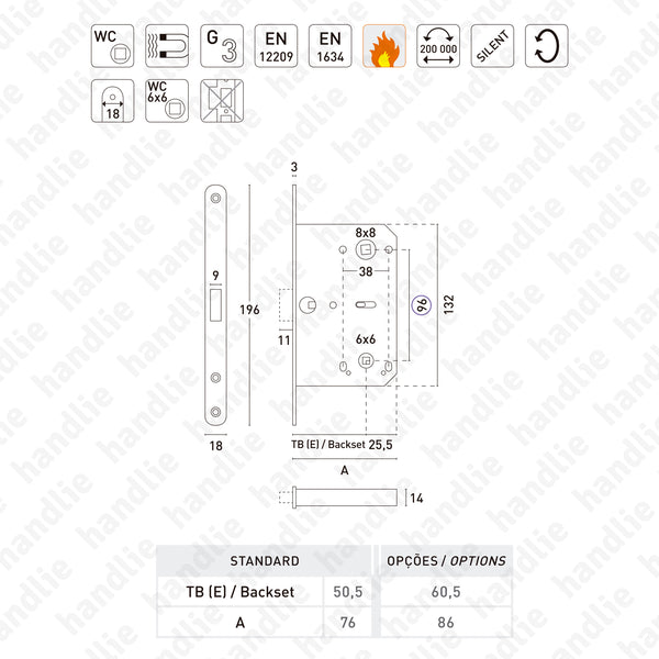 F.110.91.02.R - Mediana Polaris - Magnetic mortise lock - WC / Double follower