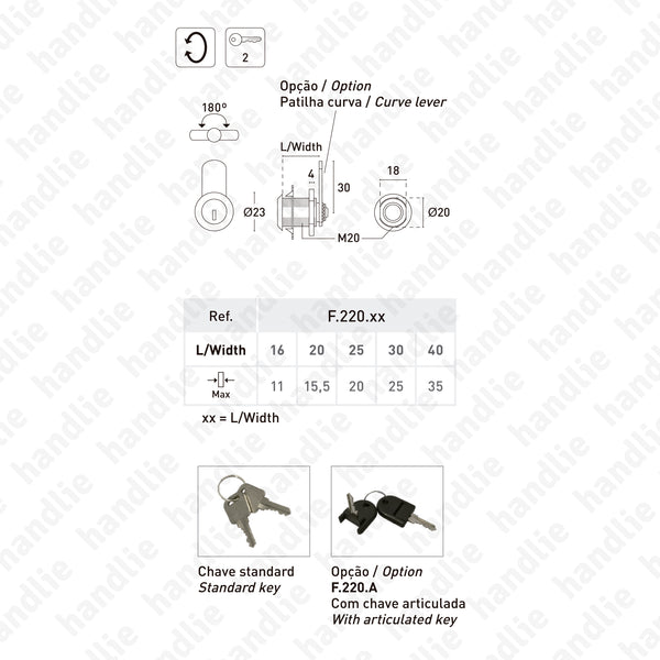 F.220 - Cam lock with cylinder for furniture