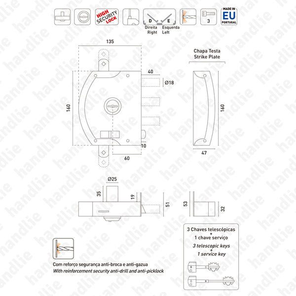 F.2500.AZ - High security rim lock for vertical rods