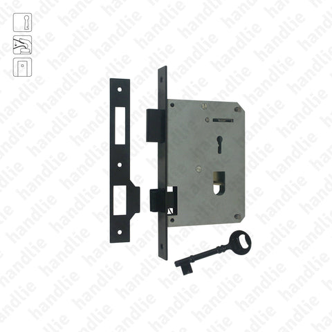 F.302.1.01 - Mortise lock with key for thumb latches - Black