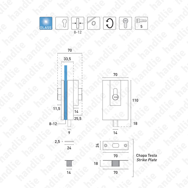 F.304V.6.03 - Lock for glass door
