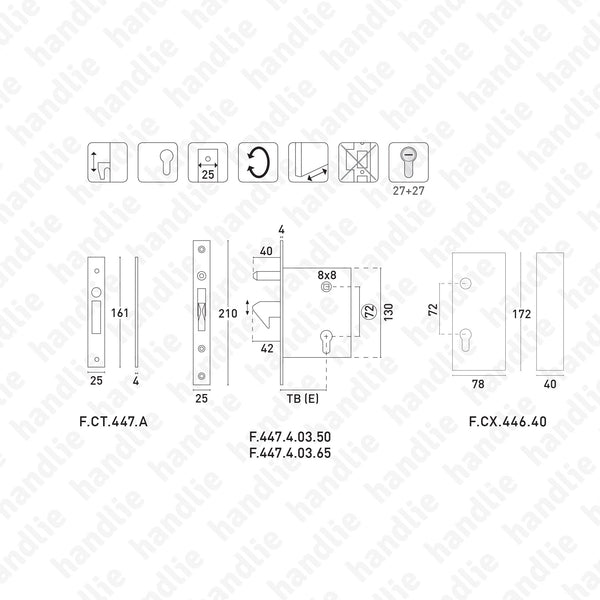 F.447.4.03 with hook - Mortise lock with strong rising hook for euro cylinder