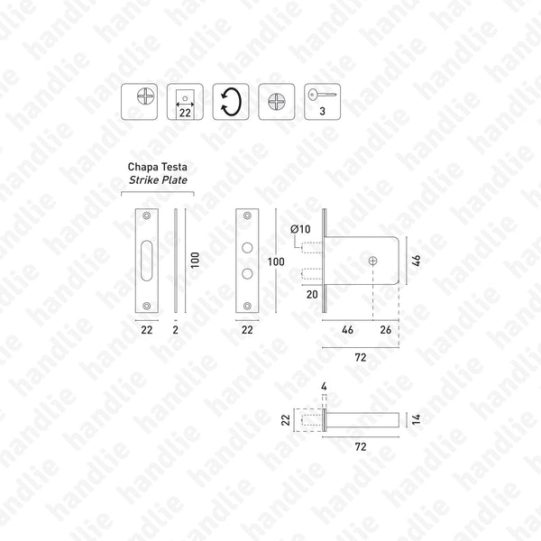 F.630.6.05 - Mortise lock with cross key cylinder - Stainless steel