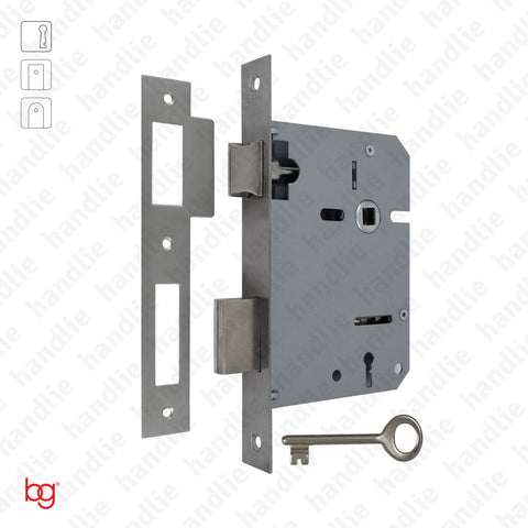 F.716.1.01 - Mortise lock with key - Square faceplate Stainless Steel / Brass
