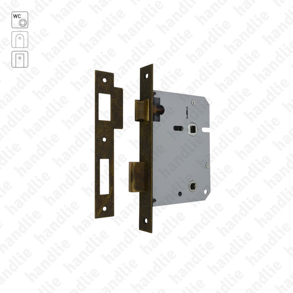 F.716.1.02 - Bathroom mortise lock- Square faceplate - Stainless steel / Brass