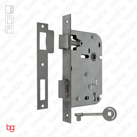 F.719.1.01 - Mortise lock with key - Square faceplate - Stainless Steel