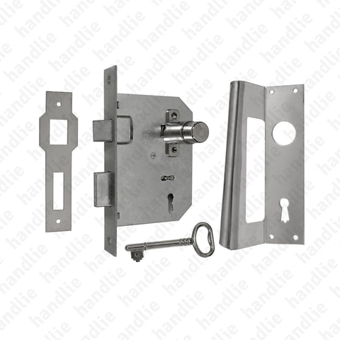 F.730 with piston - Mortise lock with piston and key + Pull handles - STAINLESS STEEL