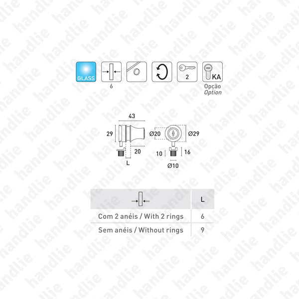 F.7711 - Lock with cylinder for furniture - Glass doors