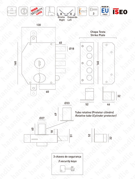 F.913105 - High security rim lock for vertical rods