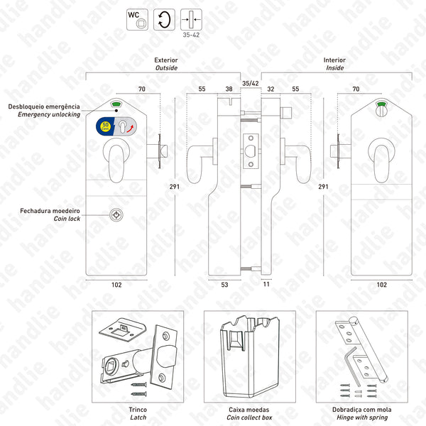 F.940-0.6.05 - Coin lock for bathroom