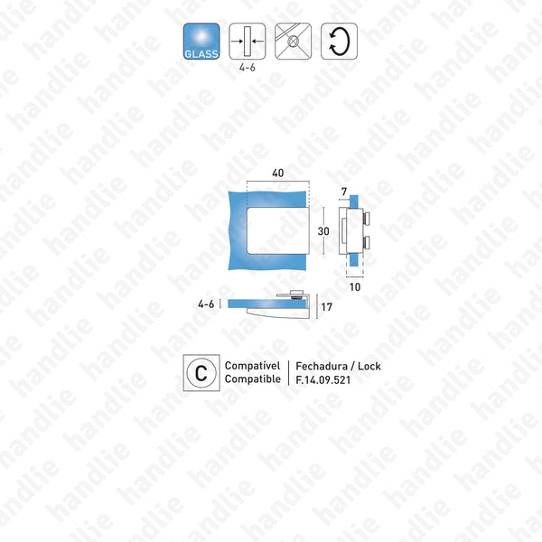 F.CT.14.09.531 Passion Glass - Square - Strike plate for second glass leaf