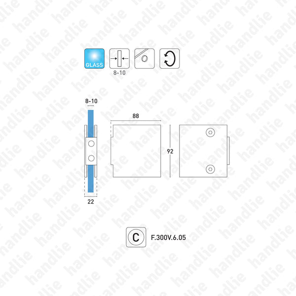 F.CX.301V - Strike box for opposite glass leaf, compatible with lock F.300V