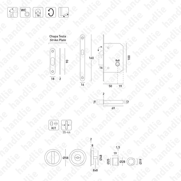 F.KIT.65 - Lock Kit with flush handles with Knob + Emergency Release