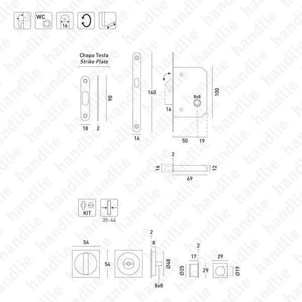F.KIT.67 - Lock Kit with flush handles with Knob + Emergency Release