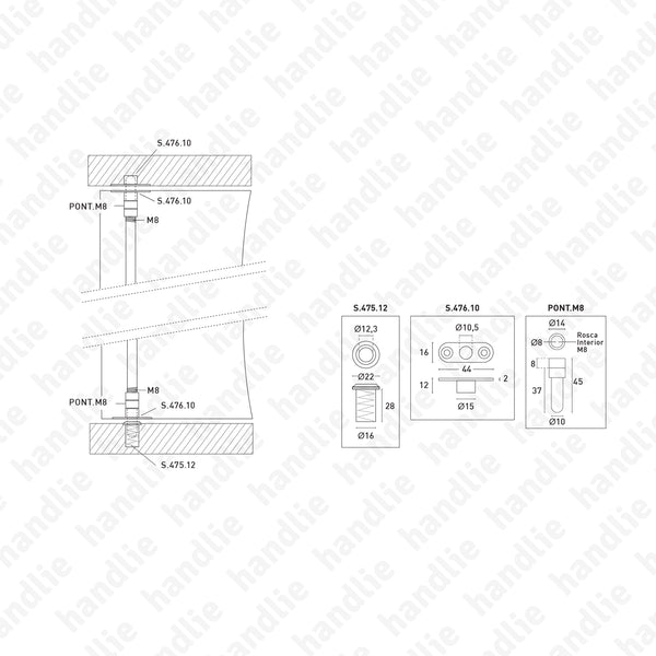 FX.943 - Lever action flush bolt, M8 - STAINLESS STEEL