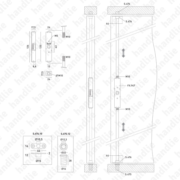 FX.947 Vertical flush bolt handlie europe