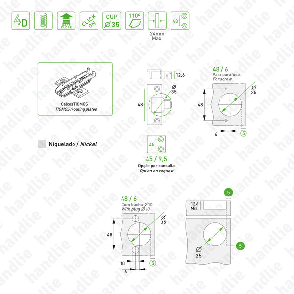 D.GRA.F028 - "TIOMOS" hinge, 110º, with Soft-Close - 4D Adjustment | GRASS