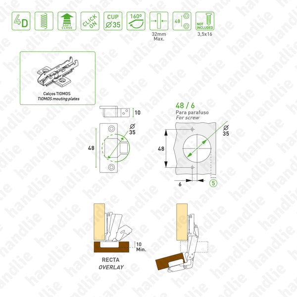 D.GRA.F028.138.926 - "TIOMOS" hinge, 160º - With soft-close - 4D Adjustment | GRASS