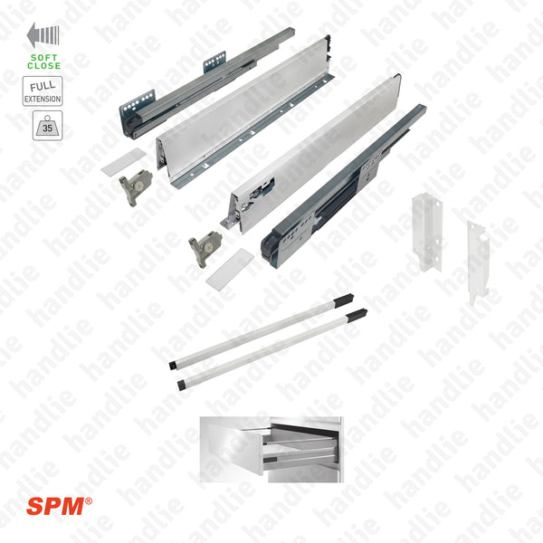 CL.181.1.00 - H.140 - SPM QUICK SLIDE - WHITE - Rectangular Railing - Sides with Soft-Close slides for 140mm pull-outs / Full extension slide / 35kg