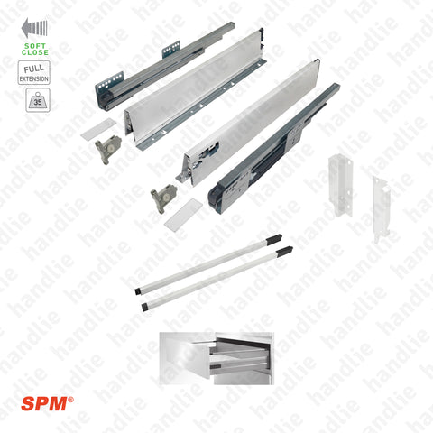 CL.181.1.00 - H.140 - SPM QUICK SLIDE - WHITE - Rectangular Railing - Sides with Soft-Close slides for 140mm pull-outs / Full extension slide / 35kg