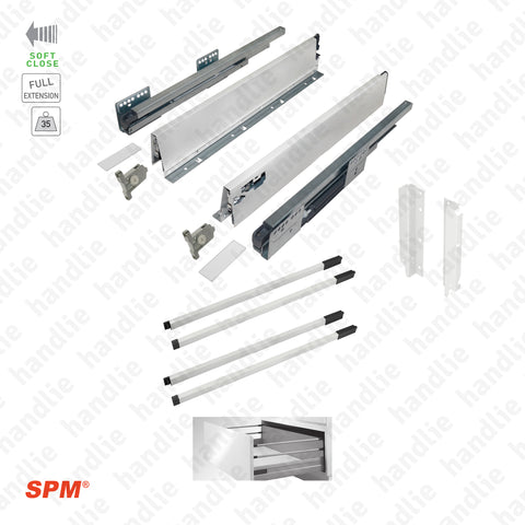 CL.181.1.00 - H.204 - SPM QUICK SLIDE - WHITE - Sides with Soft-Close slides for 204mm pull-outs / Full extension slide / 35kg