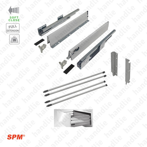 CL.181.1.00 - H.204 - SPM QUICK SLIDE - Sides with Soft-Close slides for 204mm pull-outs / Full extension slide / 35kg