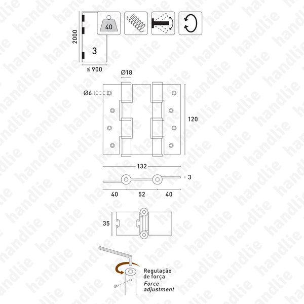 IN.05.645 - Double action spring hinge 120 mm - Stainless Steel