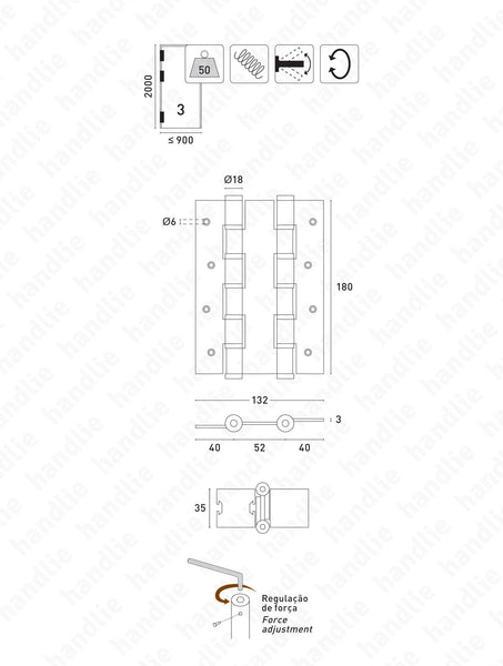 IN.05.655 - Double action spring hinge 180 mm - Stainless Steel