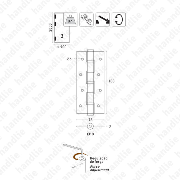 IN.05.656 - Single action spring hinge 180mm - Stainless Steel