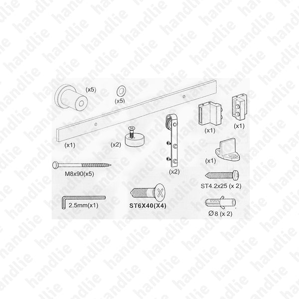 KIT.1005.2000 - Roda Ø70mm - With Softbrake - Dividers and passage sliding wooden door system - up to 80Kg per leaf - Doors 1m