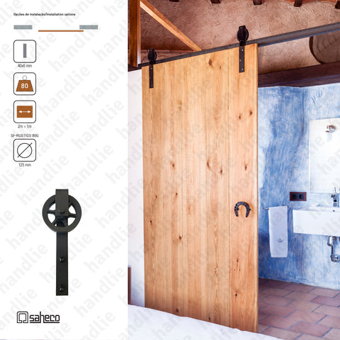 KIT.989.05 - Rustico Timber / SF - RUSTICO 80G - up to 80kg per door - Doors up to 1m - 1 Leaf | SAHECO