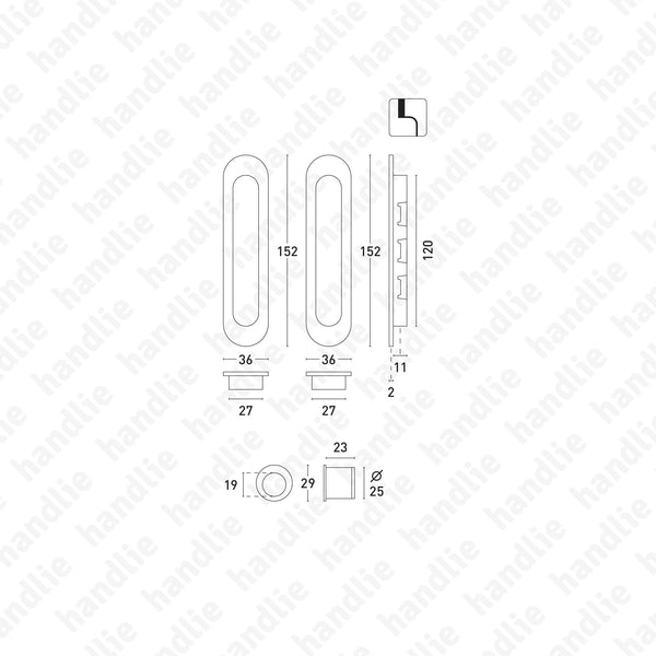 CE.KIT.14 - Oval flush handle kit - 152x36 - Stainless Steel