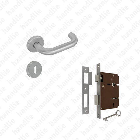 KIT.P.901 - Lever handle + Mortise lock with key - STAINLESS STEEL