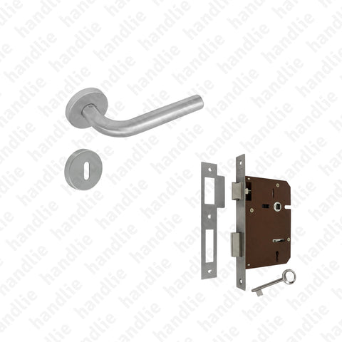 KIT.P.902 - Lever handle + Mortise lock with key - STAINLESS STEEL