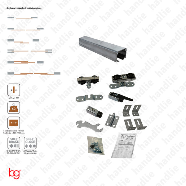 Classic Timber SF-A61 - Dividers and passage sliding wooden door system - up to 60Kg per leaf - Doors 1m