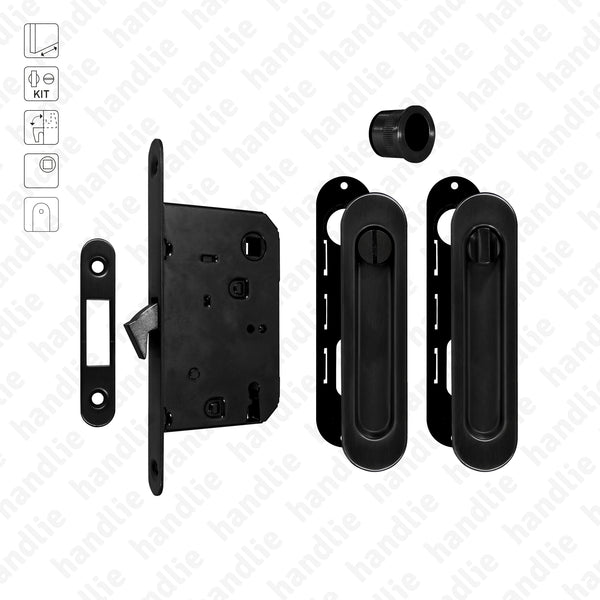 KIT F.10 - Lock Kit with oval flush handles with Knob + Emergency release - Matt Black