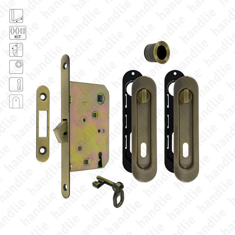 KIT F.11 - Lock Kit with oval flush handles with Knob+ Knob and key