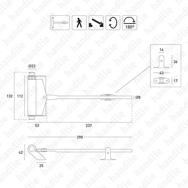 M.666 - Spring arm door closer - Steel