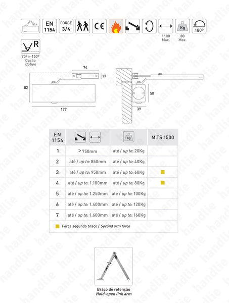 TS.1500 - Overhead door closer with link arm - GEZE - Force 3/4 - 80Kg - Black/White | GEZE