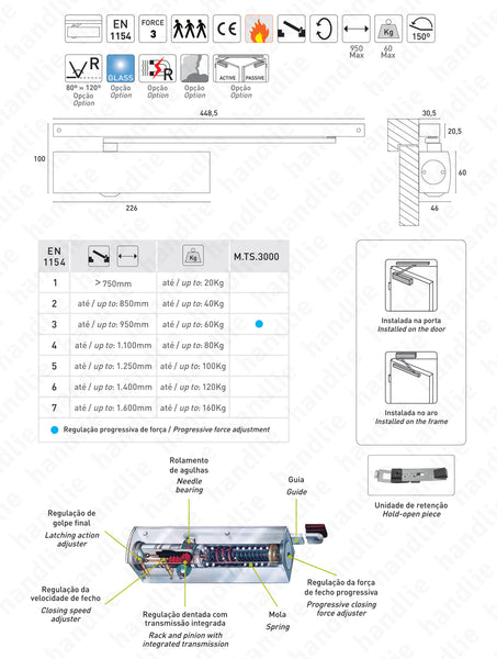 TS.3000N3 C - "TS WOOD" - Overhead door closer with guide rail - GEZE -  Force 3 - 60Kg | GEZE