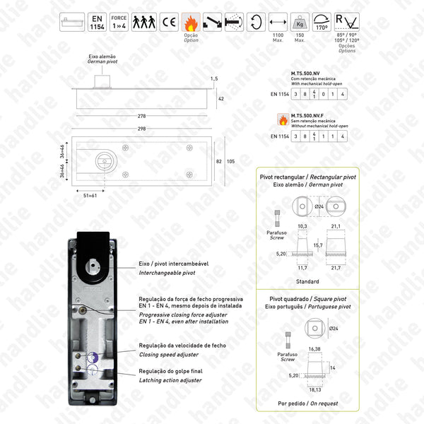 TS.500.NV - Floor spring for doors up to 150Kg / 1100mm | GEZE