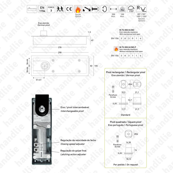 TS.500.N.EN3 - Floor spring for doors up to 100Kg / 950mm | GEZE