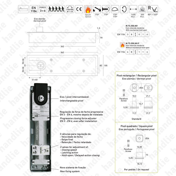 TS.550.NV - Floor spring for doors up to 300Kg / 1400mm | GEZE