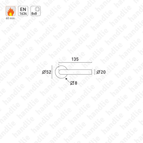 P.IN.78102.CF60.Y - Turning/turning lever handle pair for fire doors - Stainless Steel