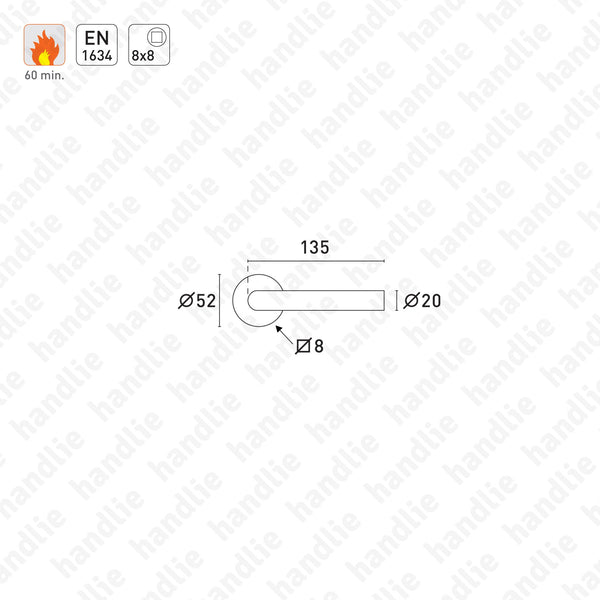 P.IN.78104.CF60.Y - Turning/turning lever handle pair for fire doors - Stainless Steel
