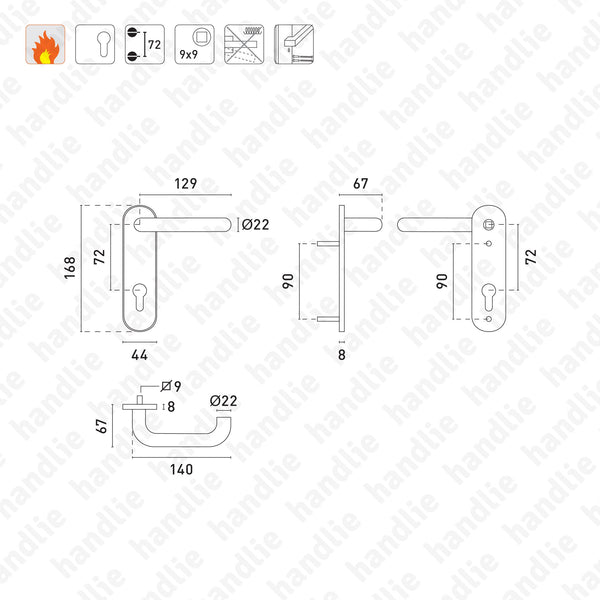 P.5651.Y72 - Lever handle pair for fire doors