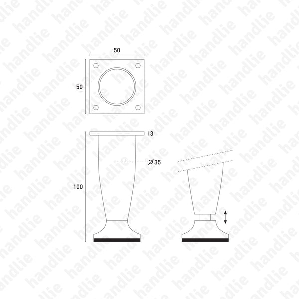 P.77/10 - Feet for furniture - Tube Ø35 - Zinc Alloy