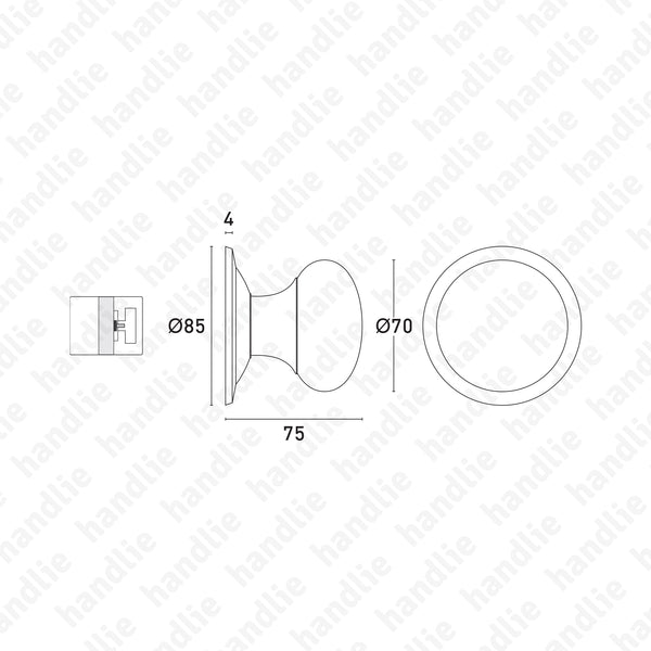 PF.5336 - Single fixed knob (Ø70) - Brass