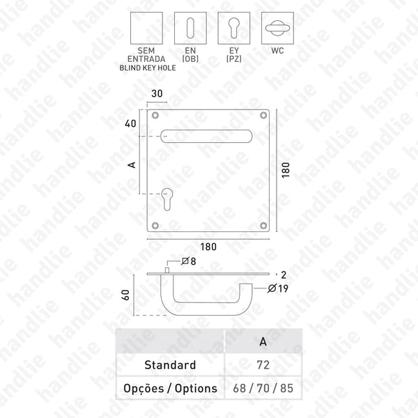 P.IN.8571 - Lever handle pair with square plate - Stainless Steel