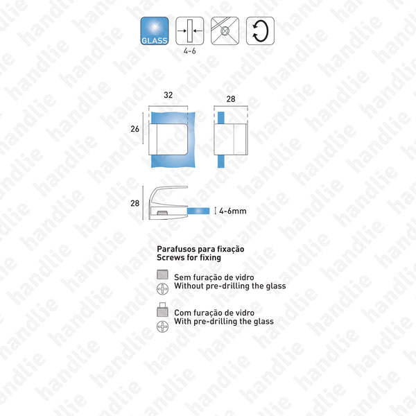 PM.17.40.061 Passion Glass - Square - Single handle for glass doors - Single door